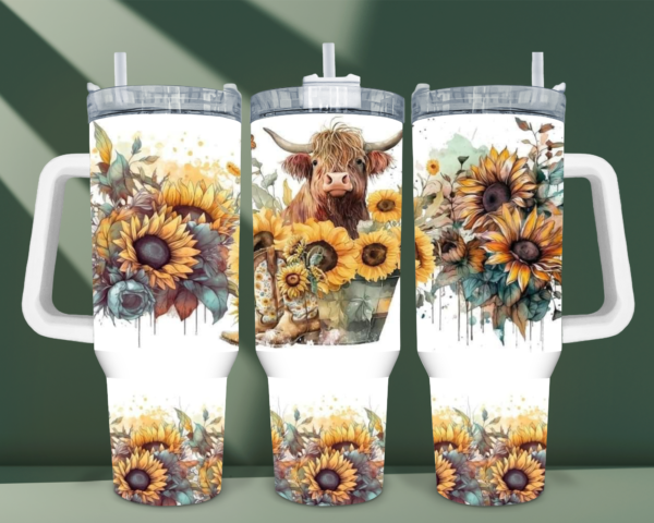 Sunflower Highland Cow Tumbler