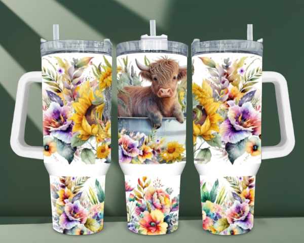 Floral Highland Cow 1 Tumbler